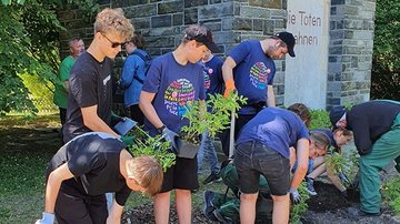 Pflanzen von Rosen - Kriegsgräberstätte "Fünfeichen" Neubrandenburg